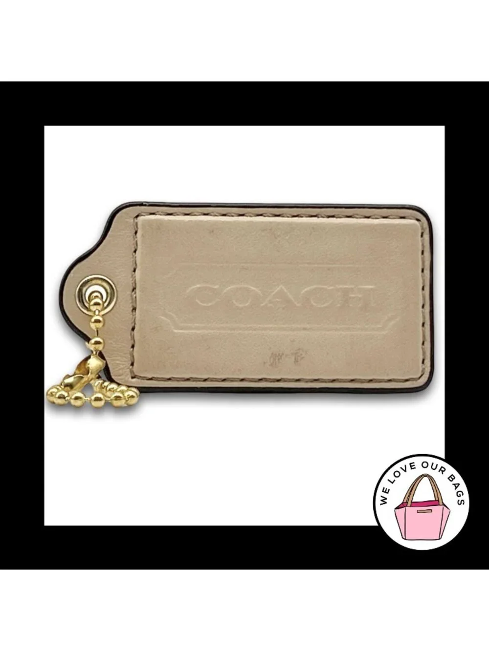 COACH HANG TAG 3" Bag Charm Keychain Fob Beige Cream Smooth Leather Brass XL